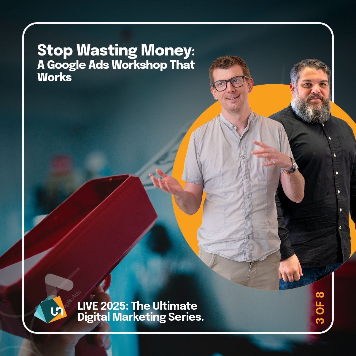 Google Ads Masterclass promo image featuring facilitators, Quentin Weber & Jason Lerke